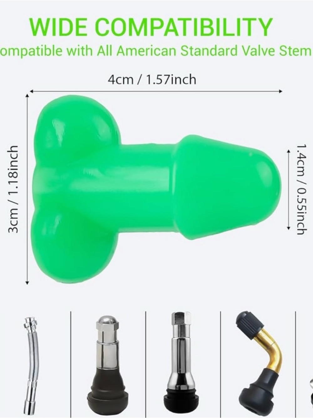 Tire Valve Stem Dick Caps- Glow In The Dark White - Picture 4 of 10